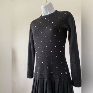 CHANEL Vintage 2014 Mohair/Cashmere dress with Pearl Front and pleated skirt